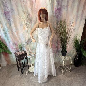 📌Lenovia Fairy White - Silver Floral Bridal - Prom - Formal  Lace Up Gown